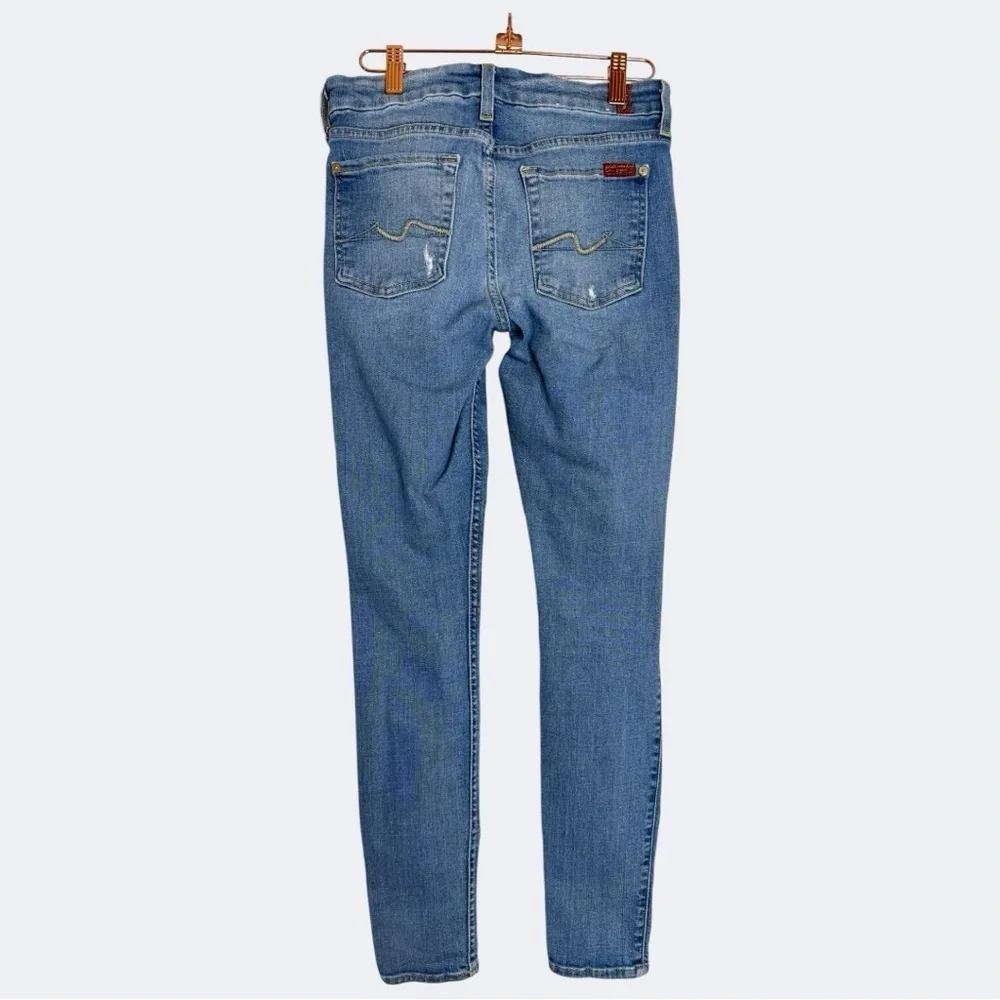 7 For All Mankind Light Blue Distressed Skinny Jeans size 27